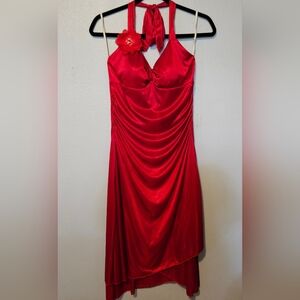 Red Satin Draped Cocktail Dress